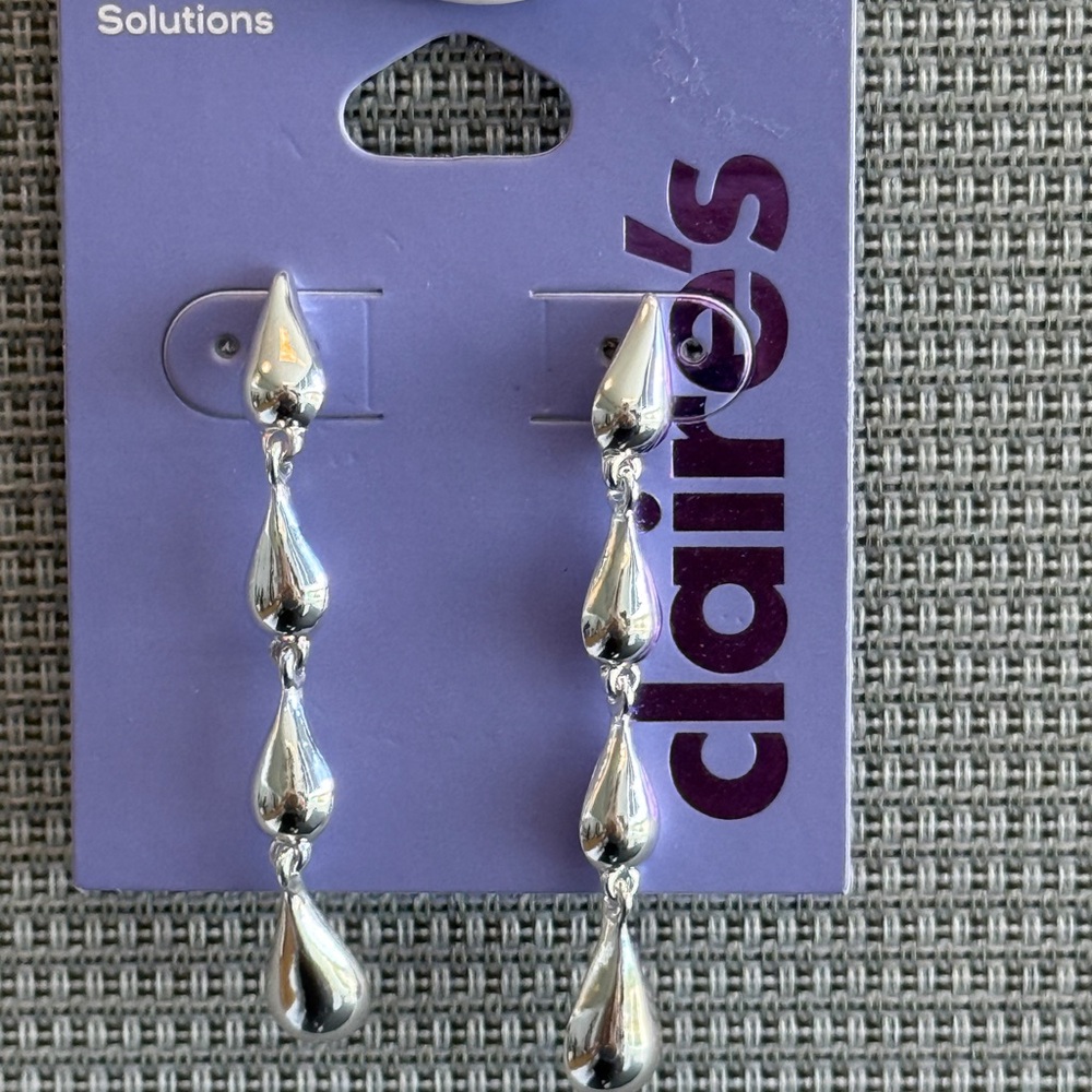 Claire's Shiny Silver Drop Earrings